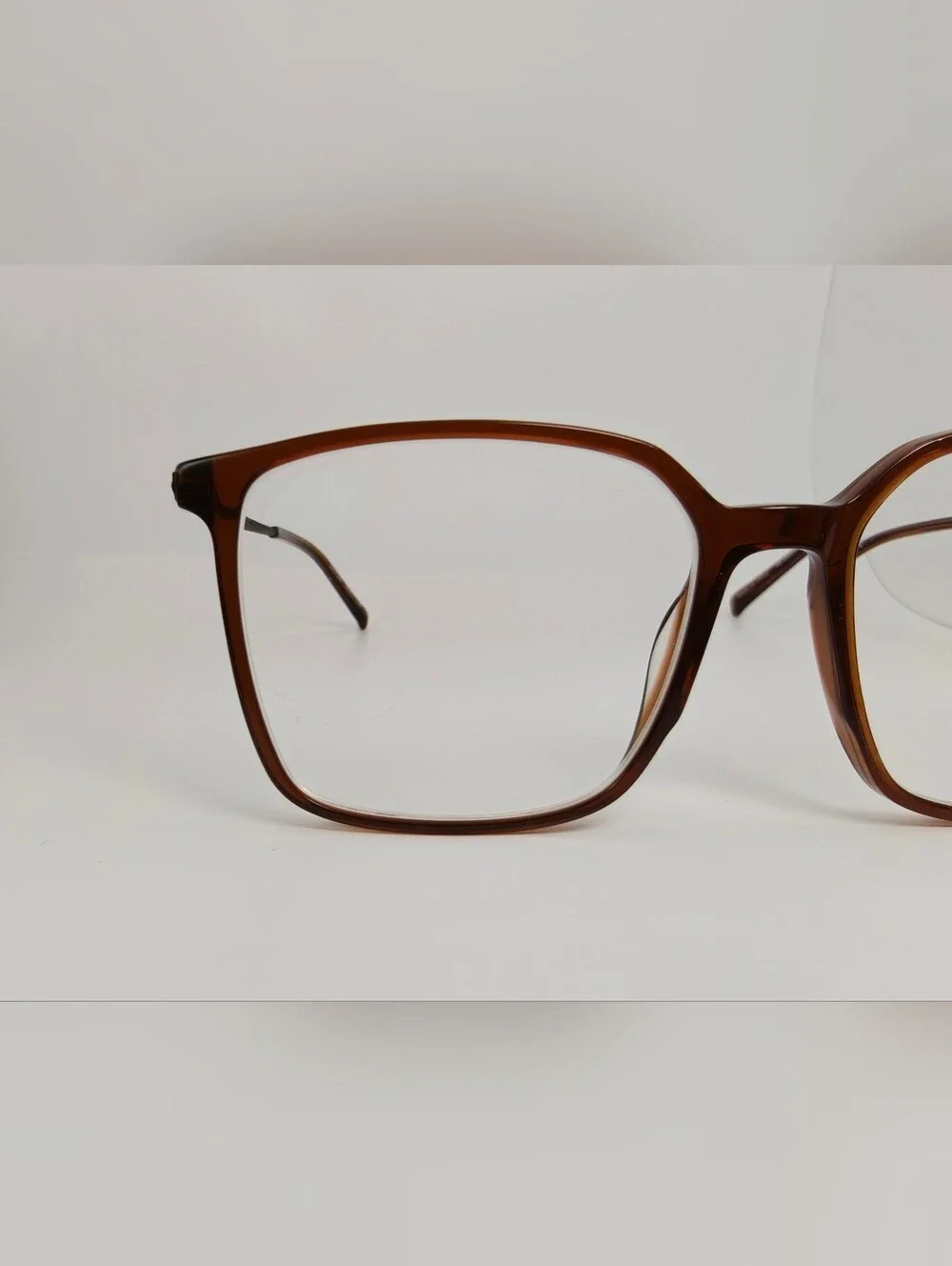 Easton. Square Translucent Brown Frame.  Minimalist. Gold Stripe On Temples.